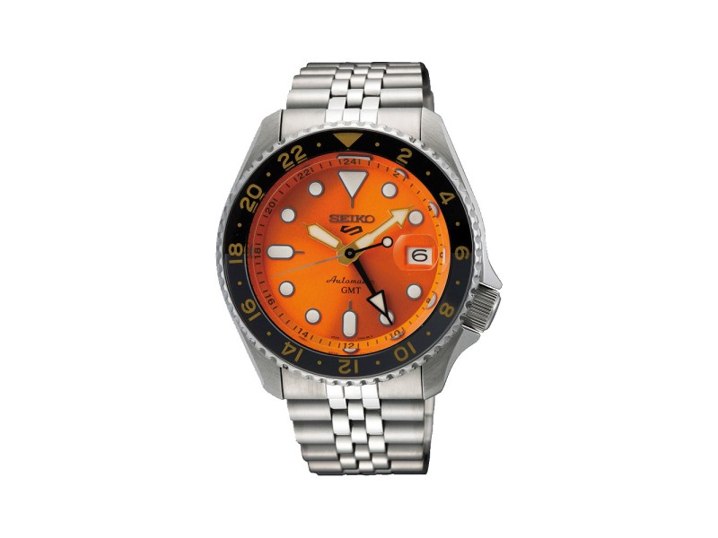 Orologio Seiko 5 Sports GMT Quadrante Arancione Cinturino in Acciaio
