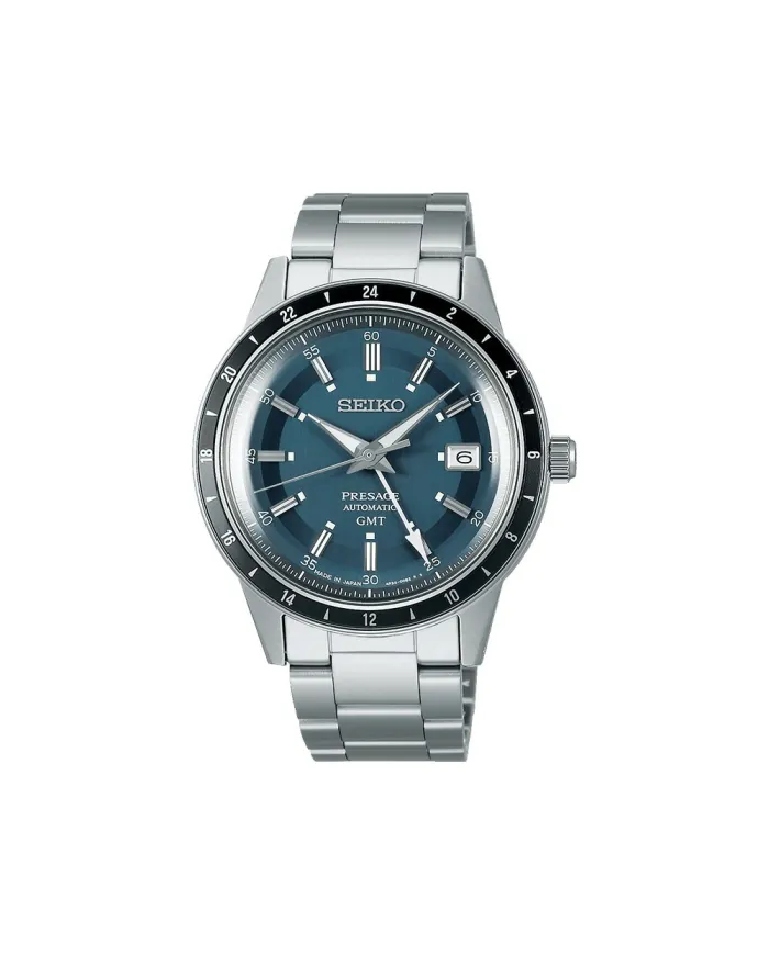 Seiko Presage Style 60's GMT Blue Dial Watch with Steel Bracelet