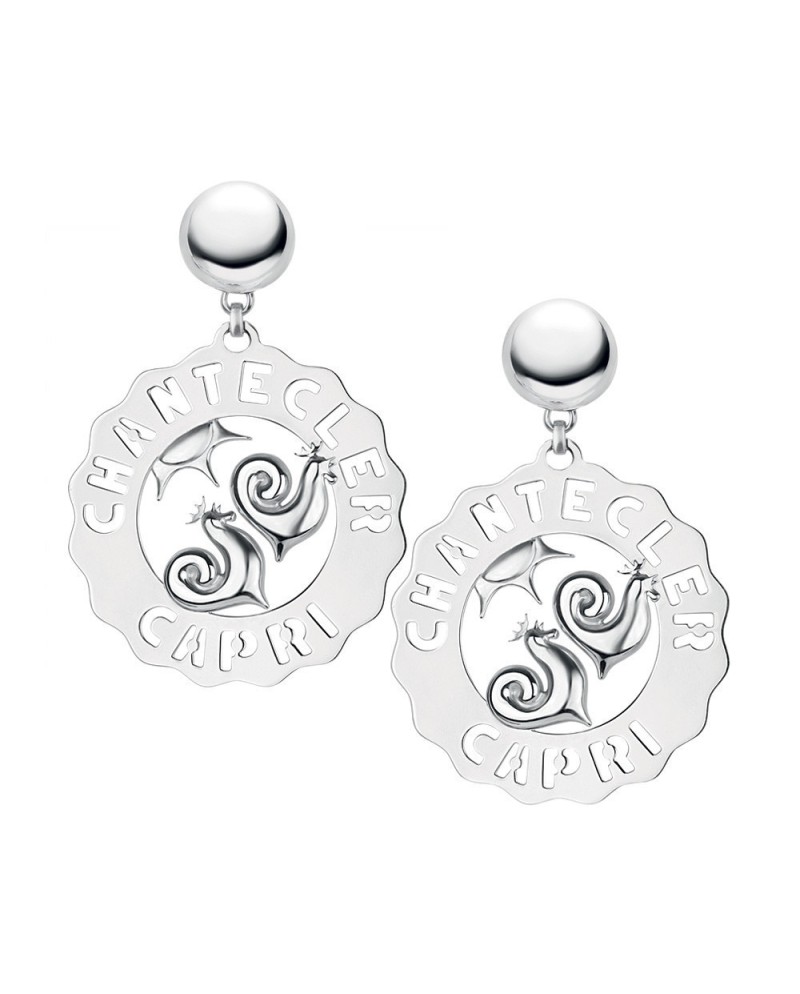 Mono Orecchino Chantecler grandi logo Gallo e Sole in argento