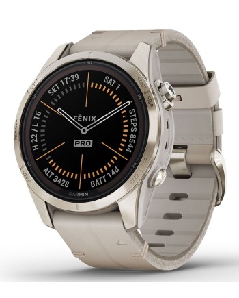 Montre intelligente Garmin Fēnix 7S Pro Sapphire Solar Bracelet en cuir ivoire