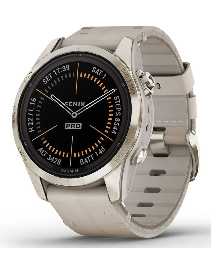 SmartWatch Garmin Fēnix 7S Pro Sapphire Solar Cinturino in Pelle Avorio