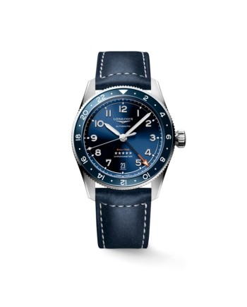 Orologio Longines Spirit Zulu Time 39 mm con Quadrante Blu e Cinturino in Pelle