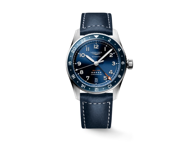 Longines Spirit Zulu Time 39 mm Watch with Blue Dial and Leather Strap