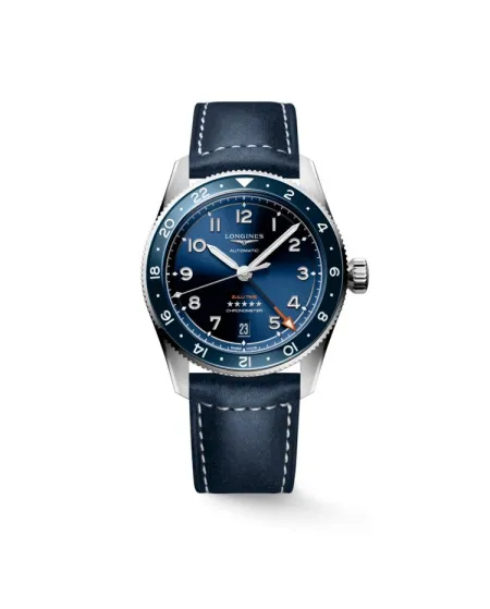 Orologio Longines Spirit Zulu Time 39 mm con Quadrante Blu e Cinturino in Pelle