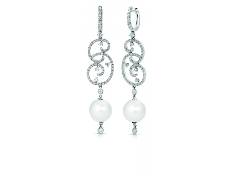 Couture Diadema Orecchini in oro bianco con perle e diamanti Coscia Gioielli