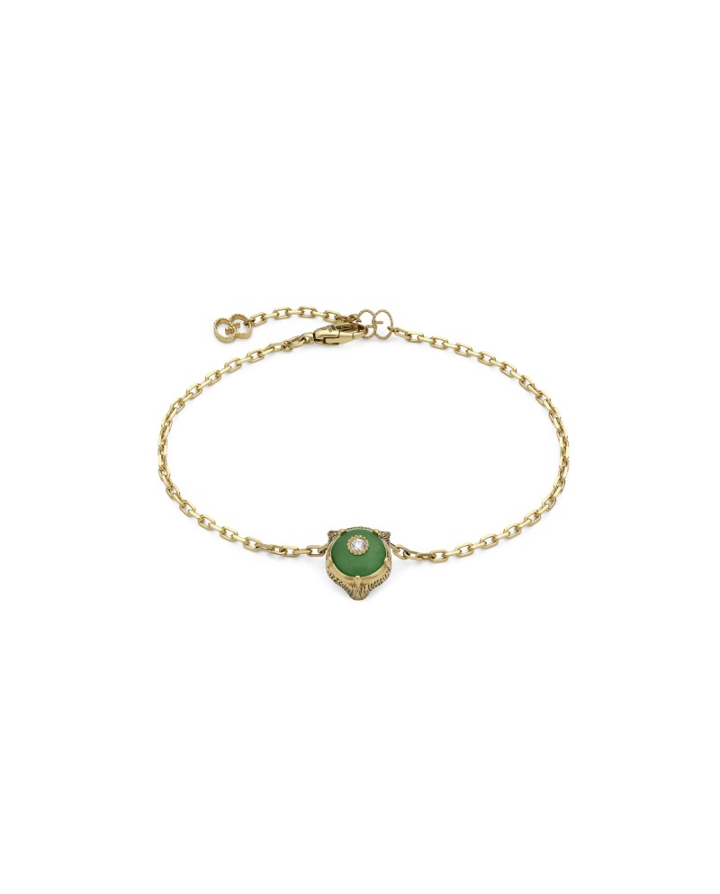 Gucci Le Marché des Merveilles Bracelet in Yellow Gold, with Green Jade and Diamonds, with Feline Head
