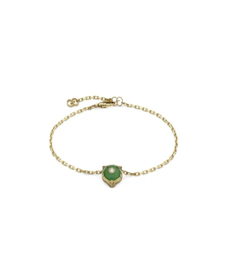Bracciale Gucci Le Marché des Merveilles in Oro Giallo, con Giada Verde e Diamanti, con Testa di Felino