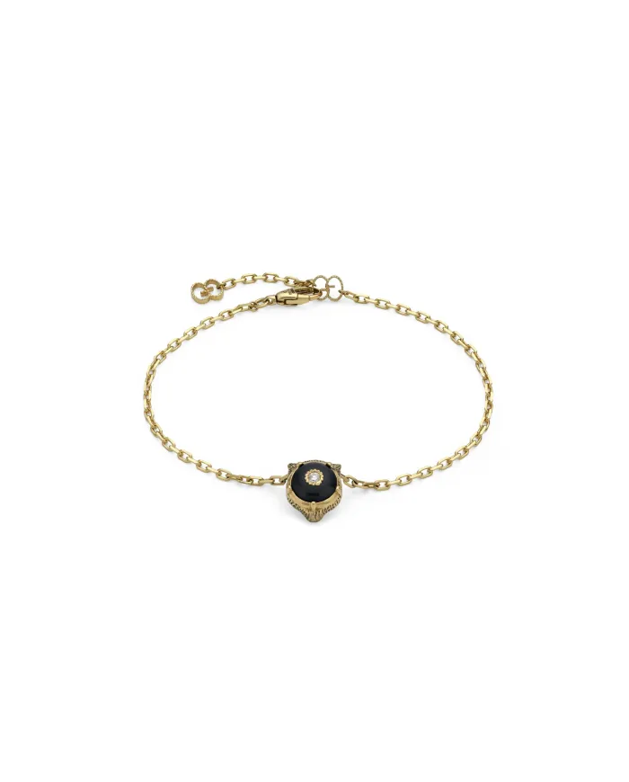 Bracciale Gucci Le Marché des Merveilles in Oro Giallo, con Onice Nero e Diamanti, con Testa di Felino