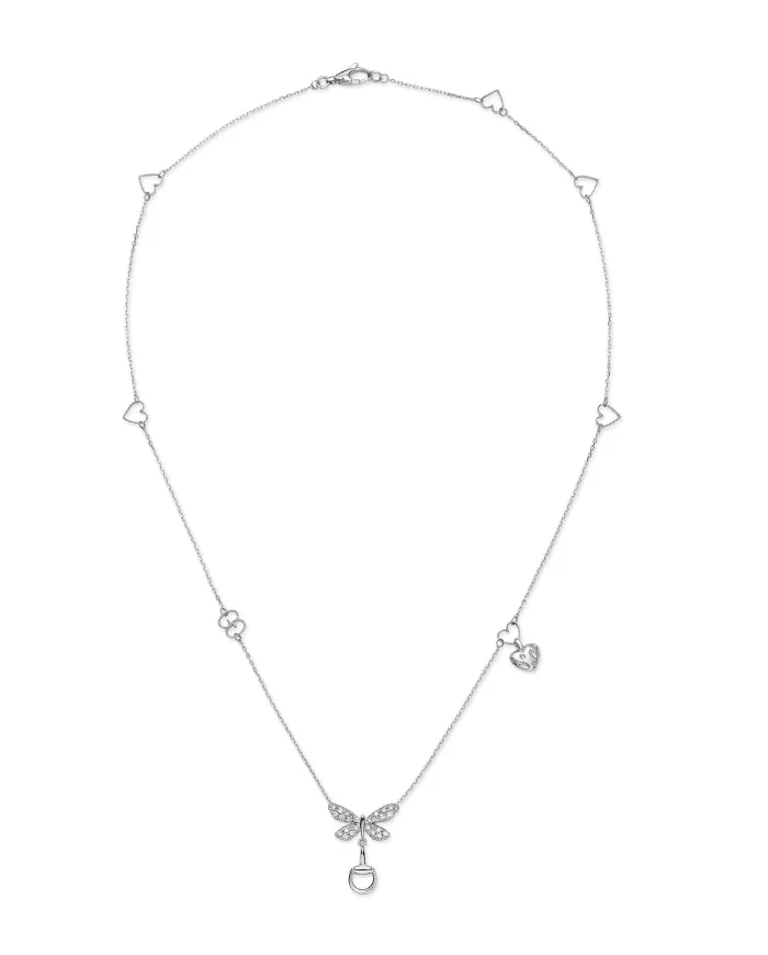 Gucci Flora Necklace in White Gold with Diamonds and Pendants