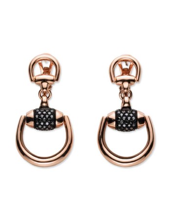 Orecchini Pendenti Horsebit in Oro Rosa con Diamanti Neri e Corindone Nero