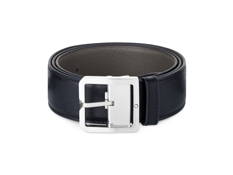 Montblanc Belt in Black/Grey Reversible Leather with Square Buckle