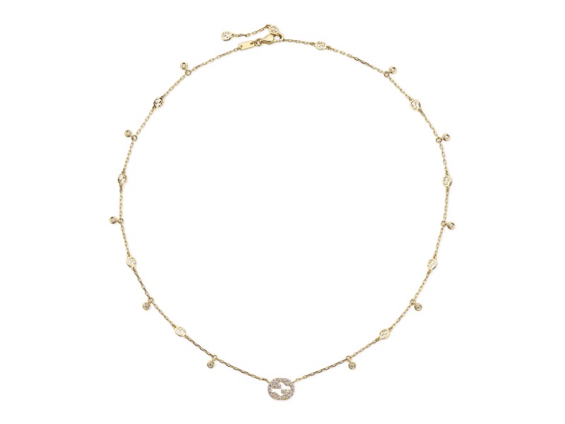 Gucci Interlocking Necklace in Yellow Gold with Diamonds