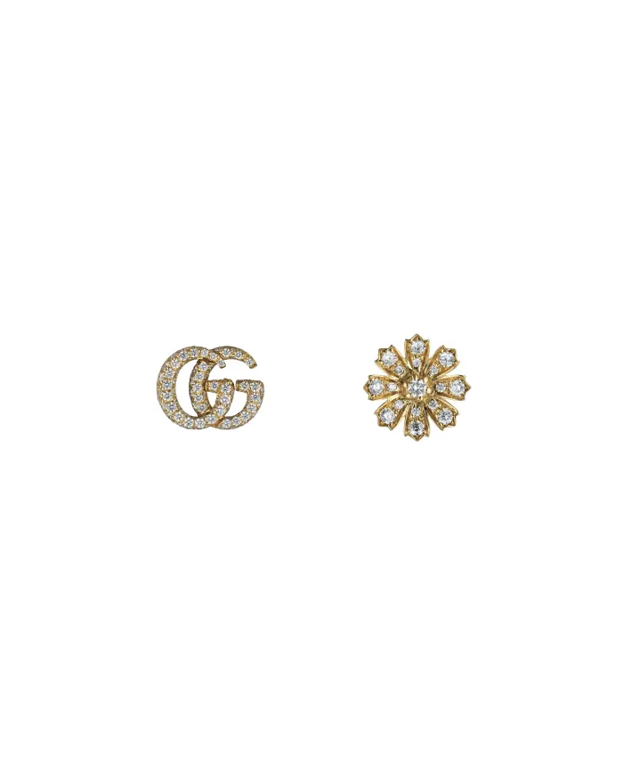 Boucles d'oreilles Gucci Flora Double G en or jaune avec diamants et perles