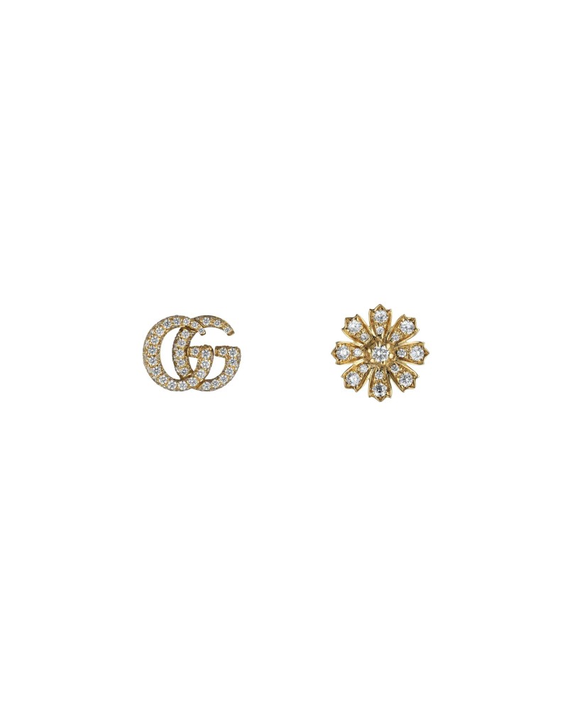 Boucles d'oreilles Gucci Flora Double G en or jaune avec diamants et perles