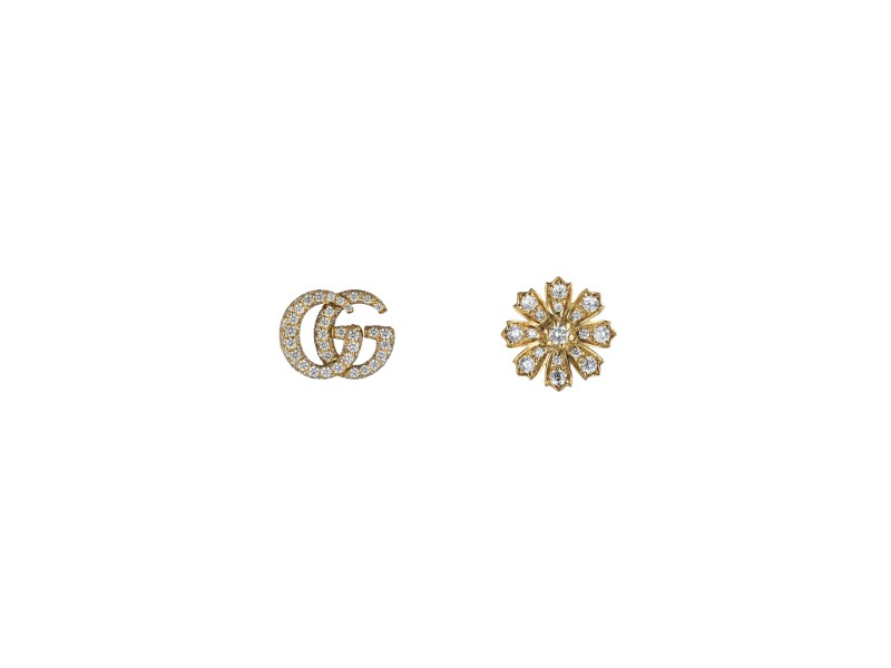 Gucci Flora Double G Earrings in Yellow Gold with Diamonds and Pearls