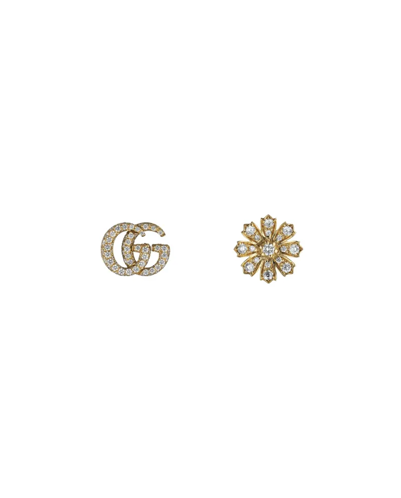 Gucci Flora Double G Earrings in Yellow Gold with Diamonds and Pearls