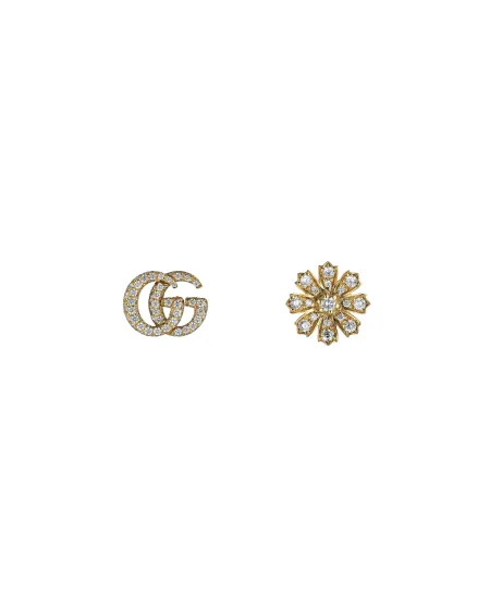Gucci Flora Double G Earrings in Yellow Gold with Diamonds and Pearls