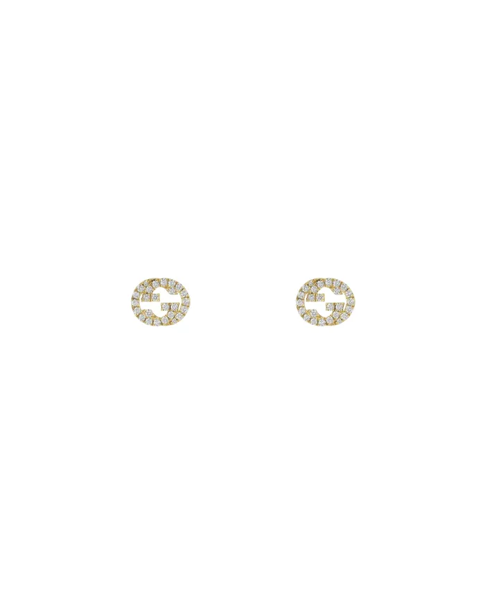 Gucci Interlocking Double G Earrings in Yellow Gold with Diamonds