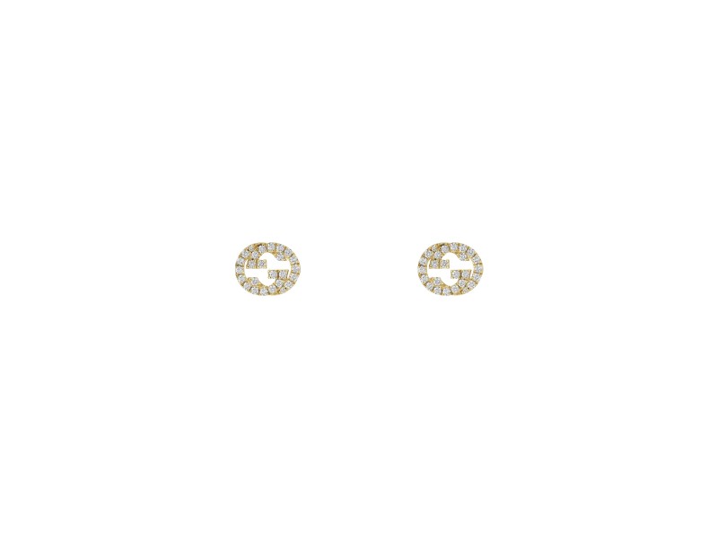 Gucci Interlocking Double G Earrings in Yellow Gold with Diamonds
