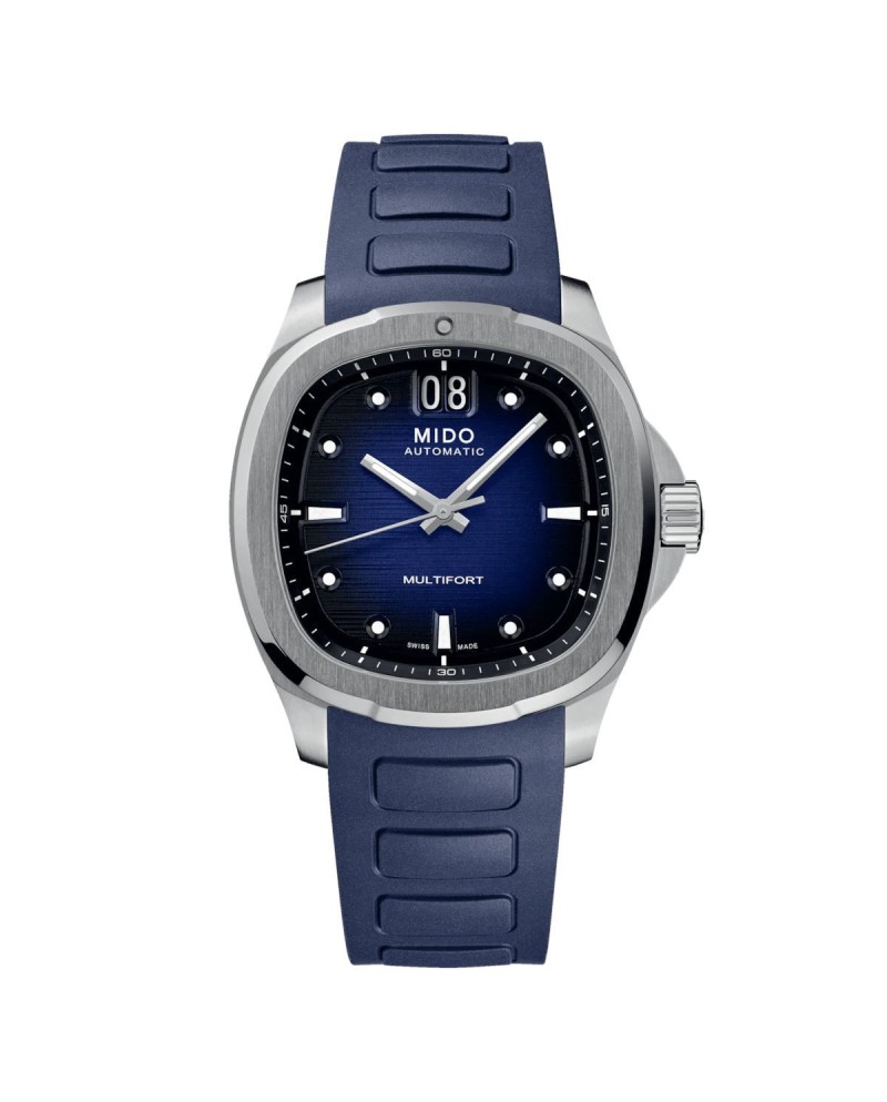 Montre Mido Multifort TV Big Date bleue avec bracelet en caoutchouc