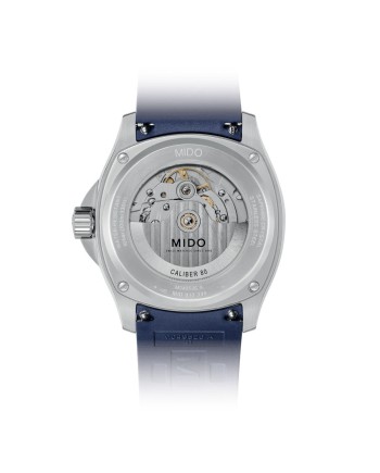 Montre Mido Multifort TV Big Date bleue avec bracelet en caoutchouc