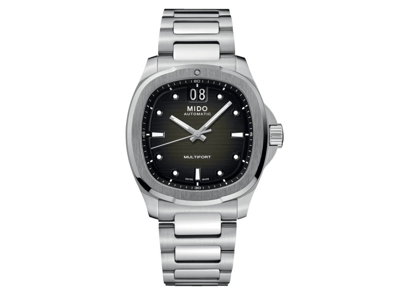 Gray Mido Multifort TV Big Date Watch with Steel Strap