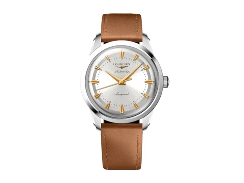Longines Conquest Heritage watch with Silver Dial and Leather Strap
