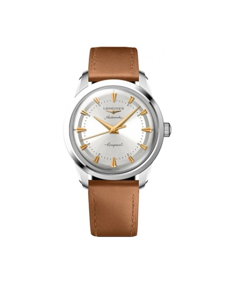 Longines Conquest Heritage watch with Silver Dial and Leather Strap
