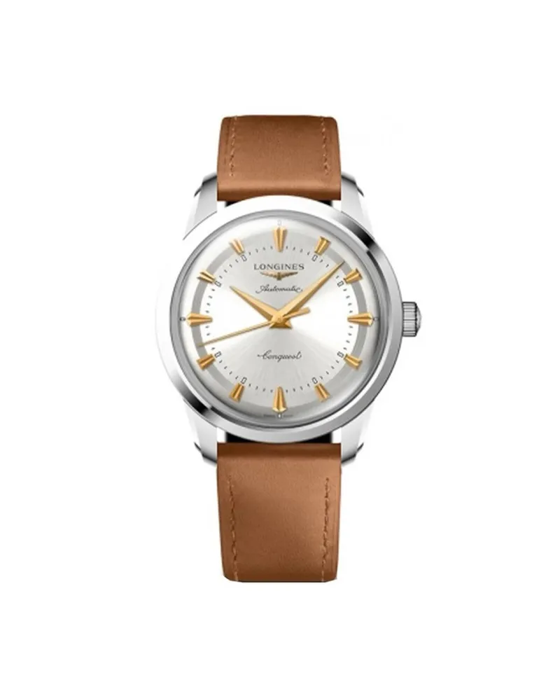 Montre Longines Conquest Heritage avec cadran argenté et bracelet en cuir Montre Longines Conquest Heritage avec cadran argenté et bracelet en cuir