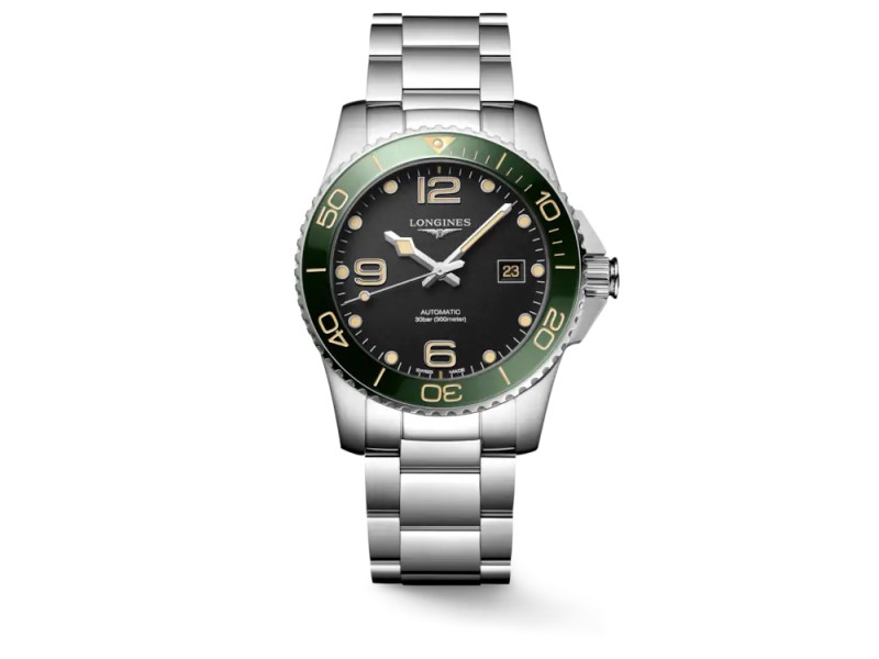Longines HydroConquest watch with black dial and 41 mm steel strap