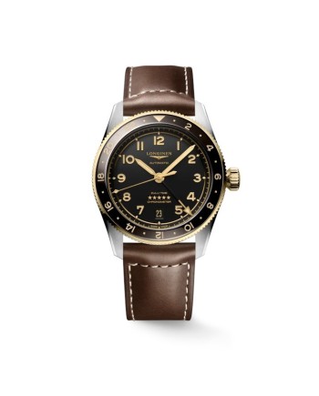 Orologio Longines Spirit Zulu Time 39 mm con Quadrante Nero e Cinturino in Pelle