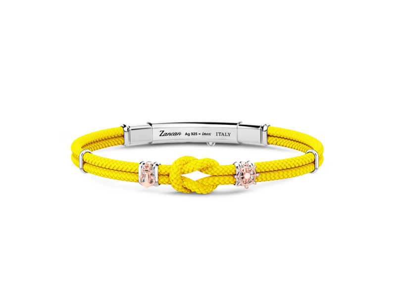 Zancan Regatta Men's Bracelet in Yellow Kevlar with Nautical Knot and Silver Symbols
