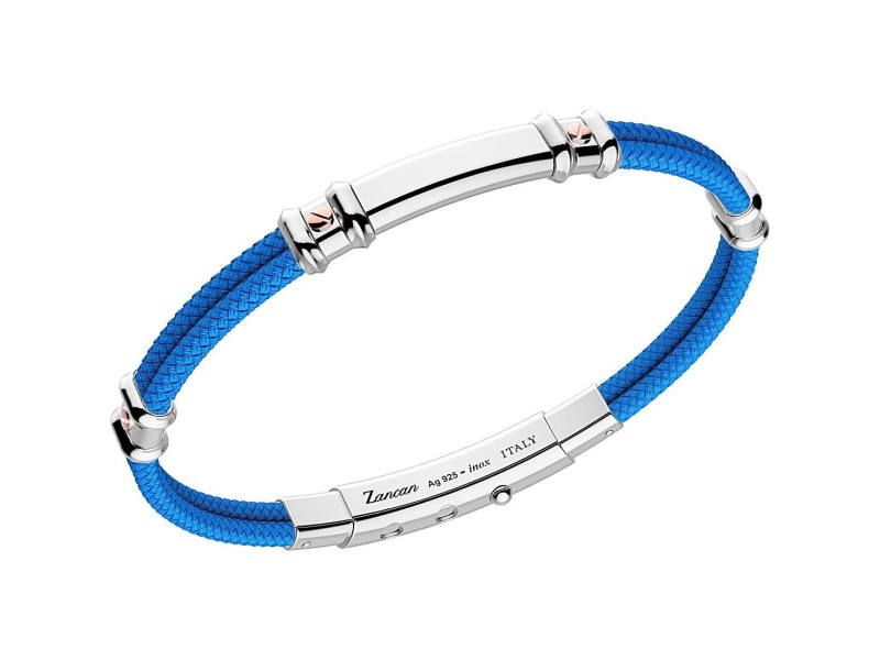 Zancan Robikevlar Men's Bracelet in Silver and Gold with Blue Cord