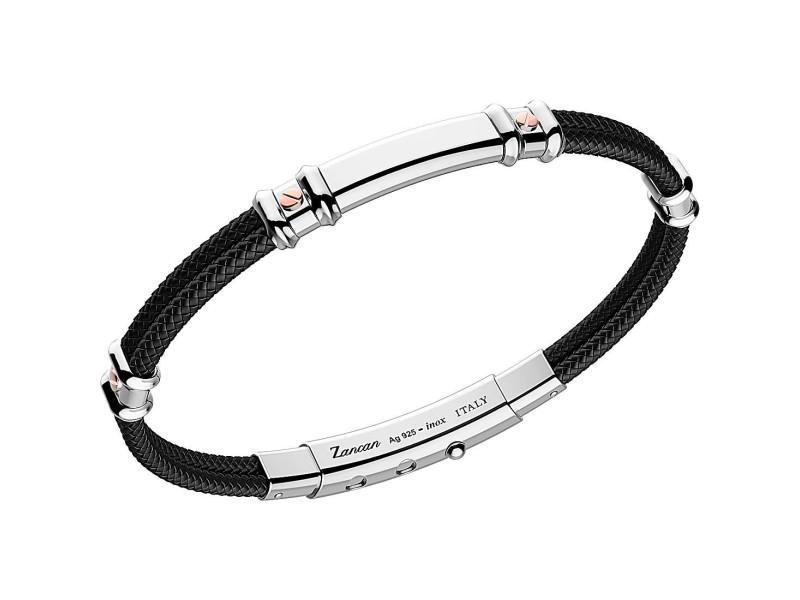 Zancan Robikevlar Men's Bracelet in Silver and Gold with Black Cord