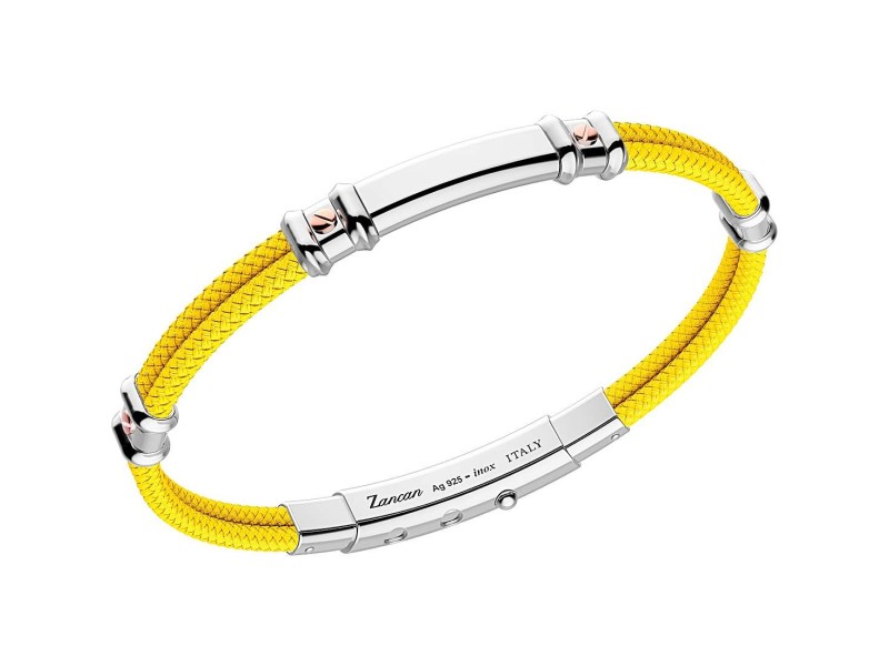 Zancan Robikevlar Men's Bracelet in Silver and Gold with Yellow Cord