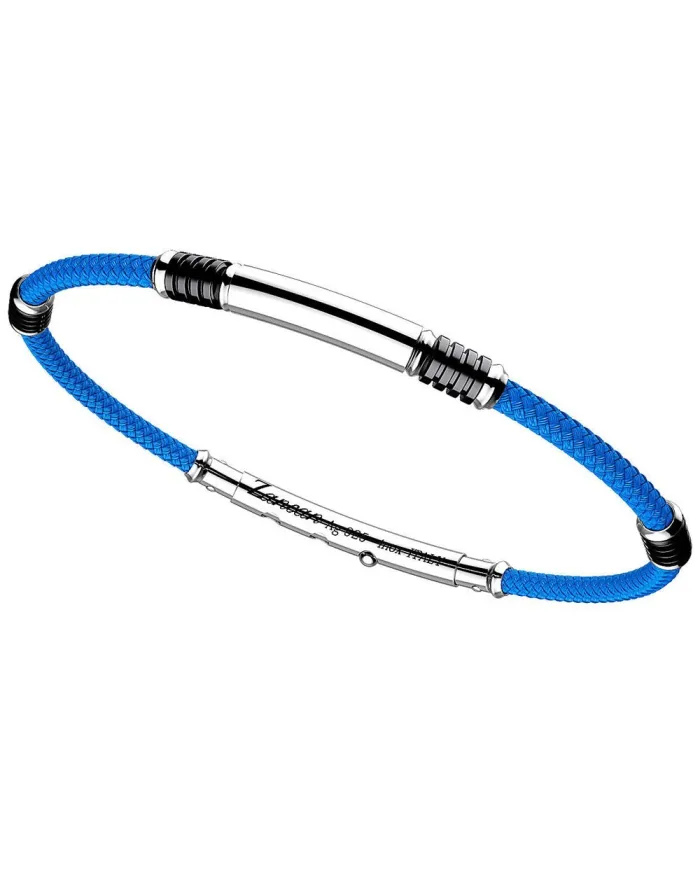 Bracelet pour homme Zancan Robikevlar en argent avec cordon bleu