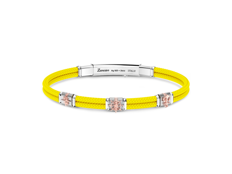 Bracelet pour homme Zancan Regatta en Kevlar jaune avec éléments nautiques en argent