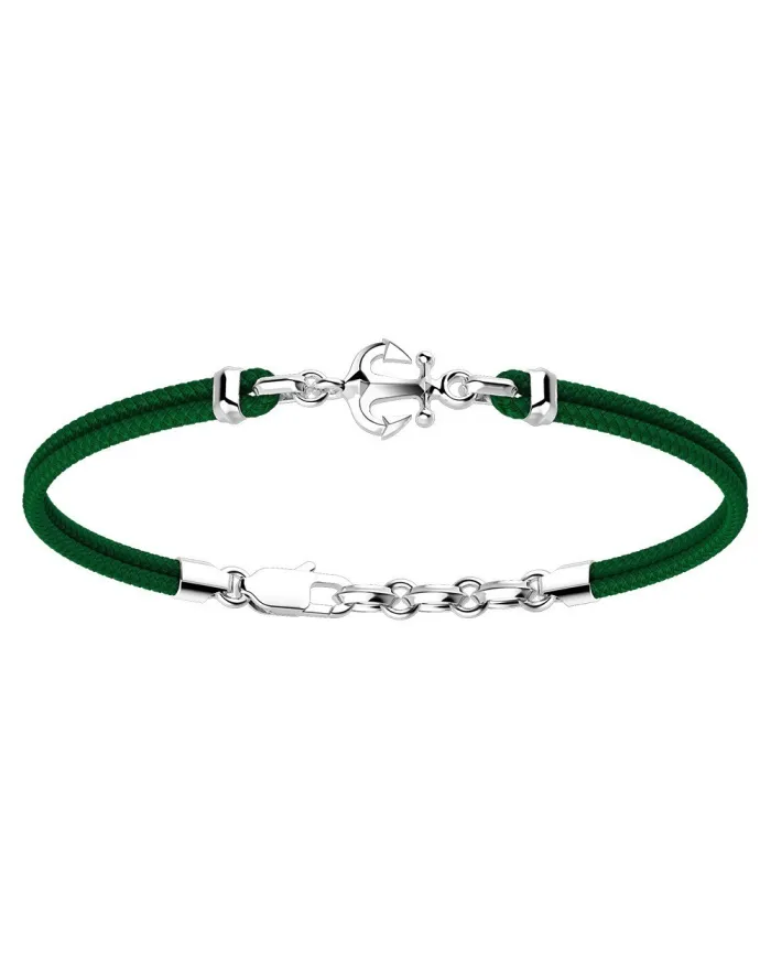 Bracelet pour homme Zancan Regata en argent avec ancre et cordon vert foncé