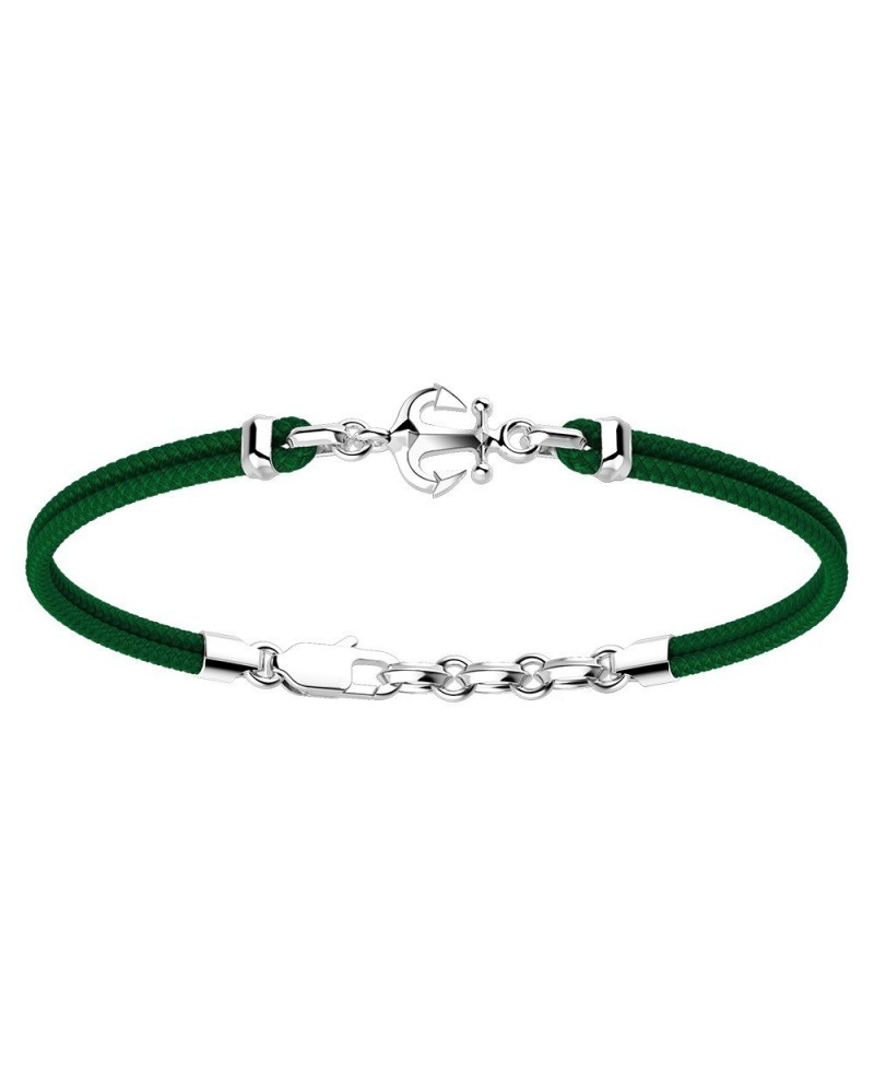 Bracciale da Uomo Zancan Regata in Argento con Ancora e Cordino Verde Scuro