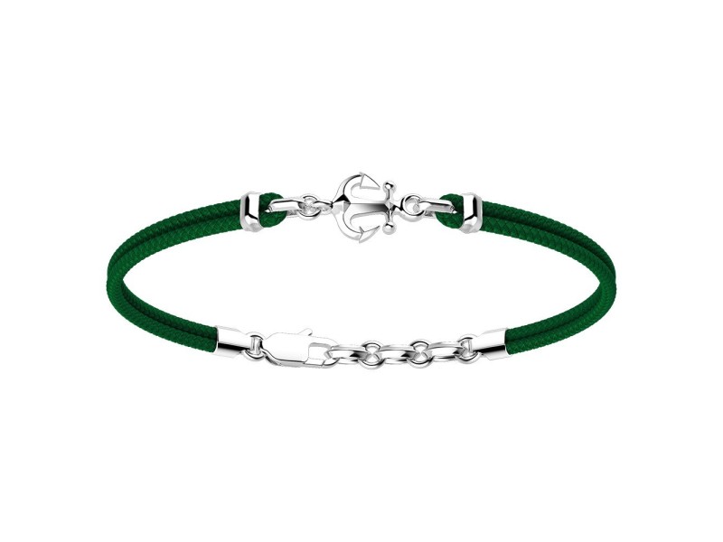 Bracelet pour homme Zancan Regatta en argent avec ancre et cordon vert foncé