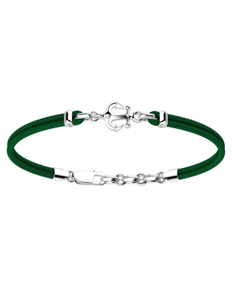 Zancan Regata Men's Bracelet in Silver with Anchor and Dark Green Cord