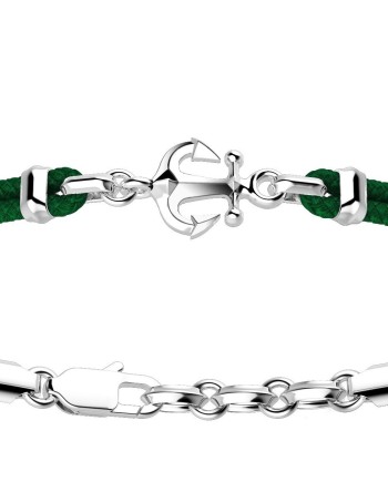 Bracciale da Uomo Zancan Regata in Argento con Ancora e Cordino Verde Scuro