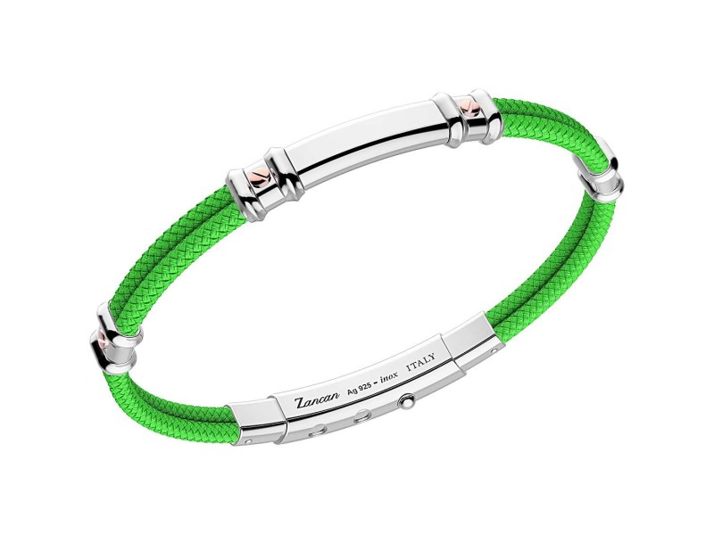 zancan robikevlar men s bracelet in silver and gold with green cord