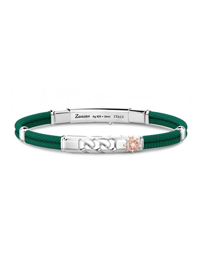 Zancan Regatta Men's Bracelet in Dark Green Kevlar with Grumette Link in Silver