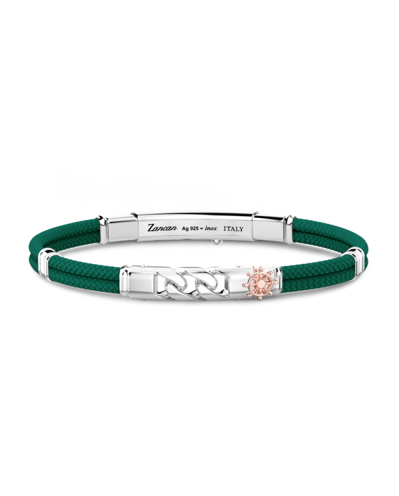 Bracciale da Uomo Zancan Regata in Kevlar Verde Scuro con Maglia Grumette in Argento