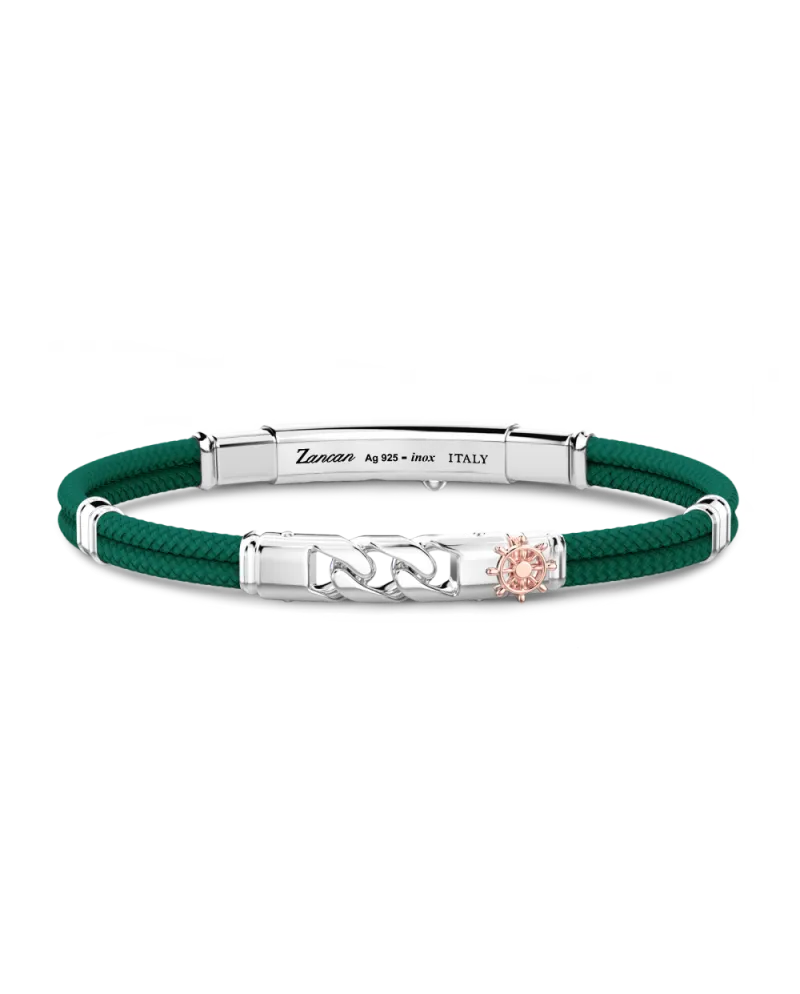 Bracciale da Uomo Zancan Regata in Kevlar Verde Scuro con Maglia Grumette in Argento