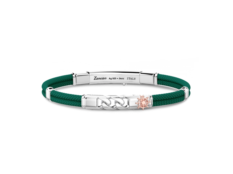 Bracelet pour homme Zancan Regatta en Kevlar vert foncé avec maillon Grumette en argent