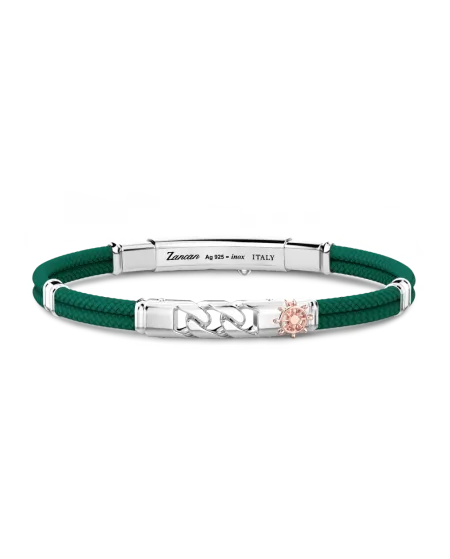 Bracelet pour homme Zancan Regatta en Kevlar vert foncé avec maillon Grumette en argent