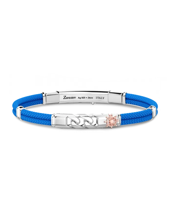 Bracelet pour homme Zancan Regatta en Kevlar bleu clair avec maillon Grumette en argent
