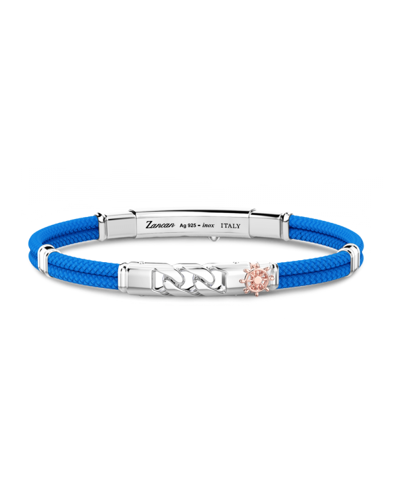 Bracelet pour homme Zancan Regatta en Kevlar bleu clair avec maillon Grumette en argent